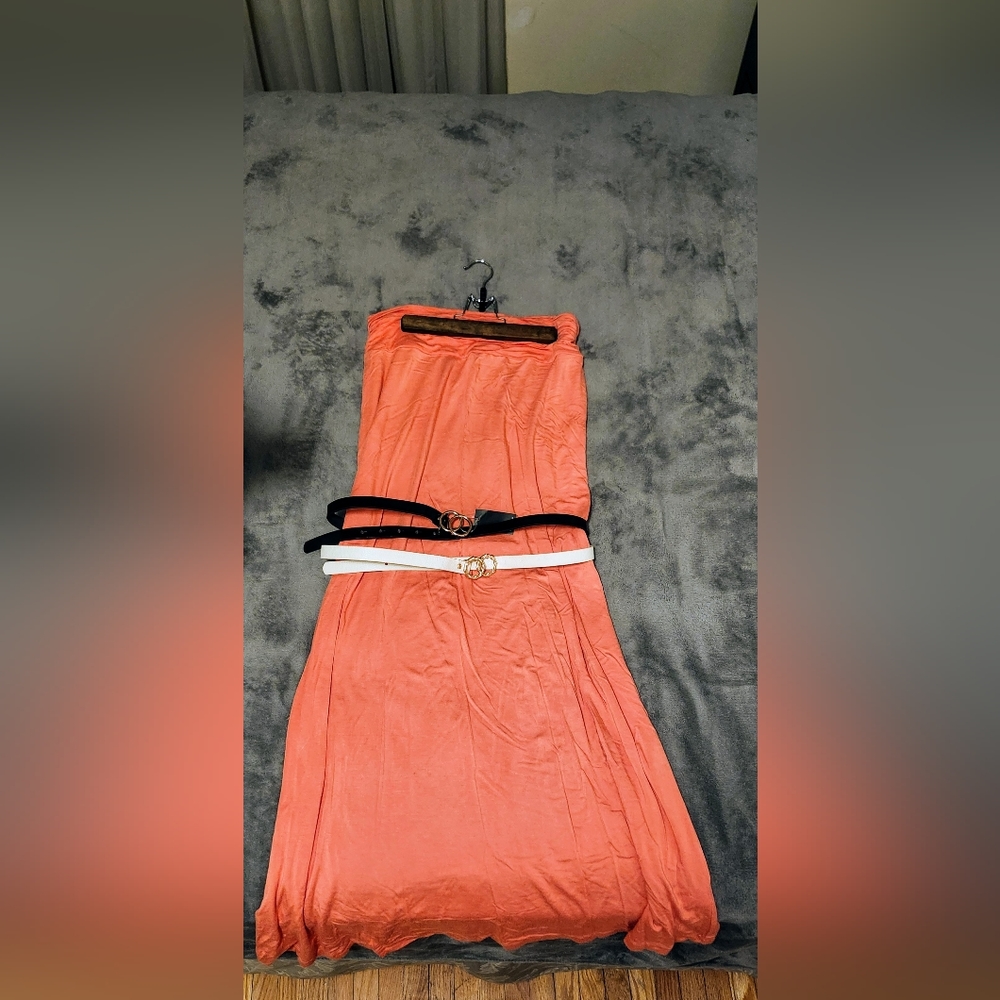 Tart Coral Sleeveless Dress Size L with 2 belts included